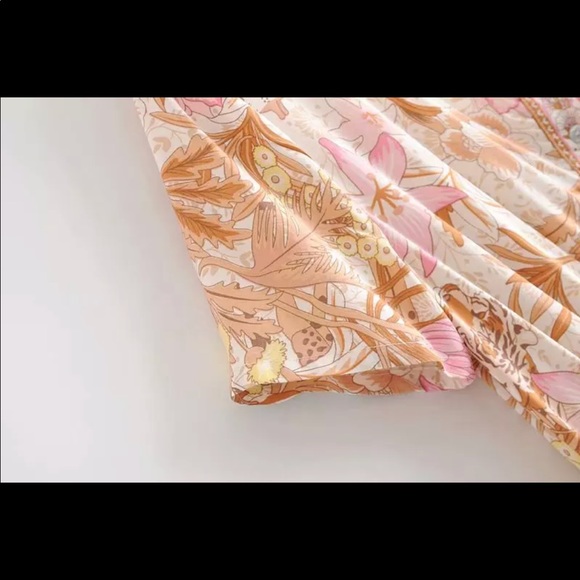 Boho Gypsy Jungle Floral Mini Dress Babydoll Tunic hippie free spirit bohemian - Picture 8 of 12